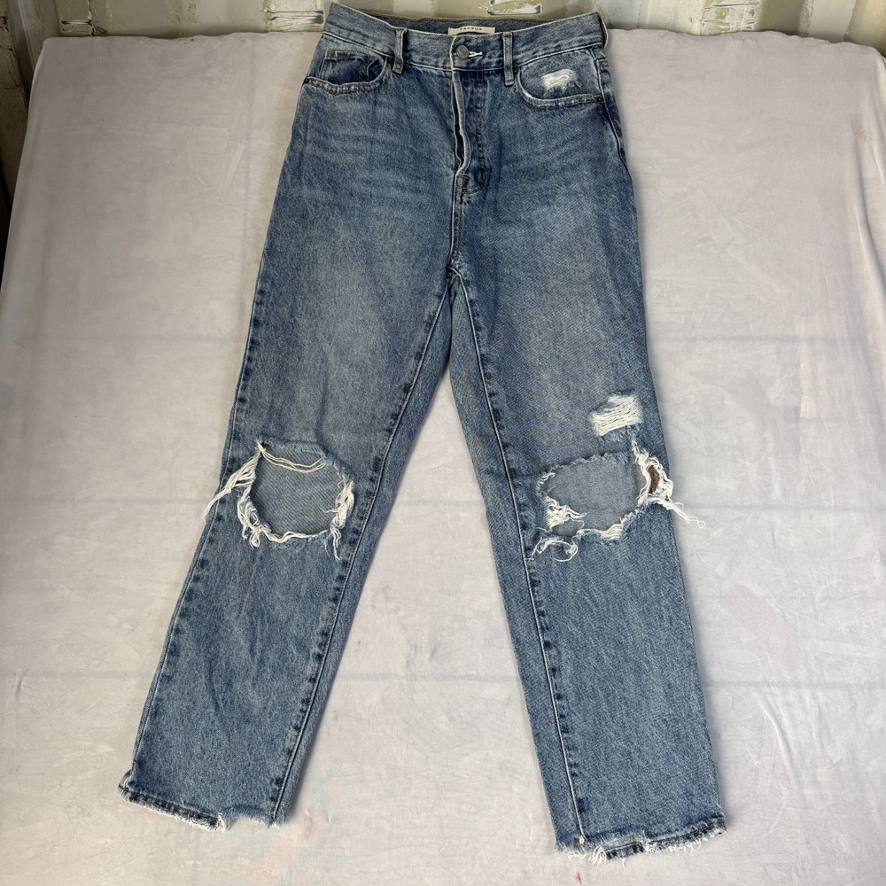 PacSun Womens High Rise Straight Jeans Blue Denim Whisker‎ Distressed Pocket 26